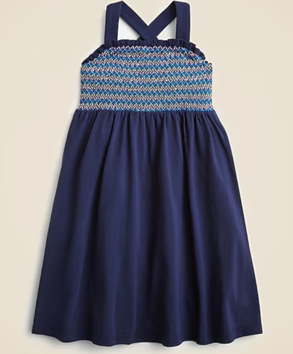 J Crew crewcuts Girls Sparkler Dress 14 NWT Navy Blue Smocked CK211 J.Crew